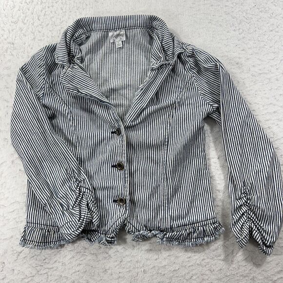 Disney Other - Disney D-Signed Girls Large Blue & White Striped Button Front Denim Jacket